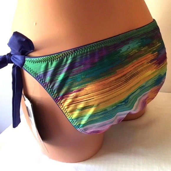 New ABS Blue Purple Green Side Tie Hipster Bikini Size 6 10 - Picture 2 of 2
